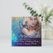 BLUE BUTTERFLY SWEET 16 PARTY MONOGRAM EINLADUNG (Stehend Vorderseite)