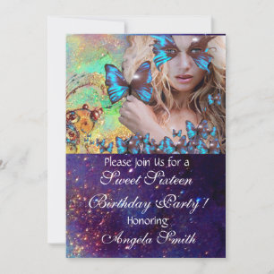 BLUE BUTTERFLY SWEET 16 PARTY MONOGRAM, EINLADUNG