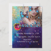 BLUE BUTTERFLY SWEET 16 PARTY MONOGRAM, EINLADUNG (Rückseite)