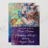 BLUE BUTTERFLY SWEET 16 PARTY MONOGRAM, EINLADUNG (Vorne/Hinten)