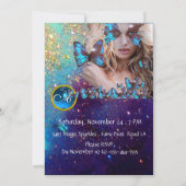 BLUE BUTTERFLY SWEET 16 PARTY MONOGRAMM, GOLD EINLADUNG (Rückseite)