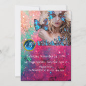 BLUE BUTTERFLY SWEET 16 PARTY MONOGRAMM, GOLD EINLADUNG (Rückseite)