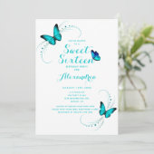 Blue Butterfly Sweet 16 Sechzehn Geburtstag Einladung (Stehend Vorderseite)