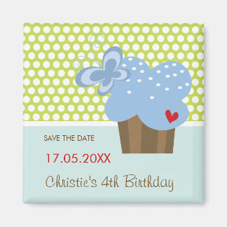 Blue Butterfly Sweet Cupcake Kid's Geburtstagspart Magnet