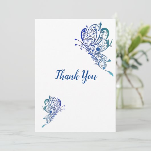 Blue Butterfly Tattoos Dankeskarte (Stehend Vorderseite)