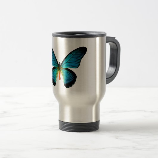 Blue Butterfly Travel Mug Reisebecher (VorderseiteRechts)