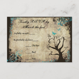 Blue Butterfly und Tree Vintage Wedding UAWG RSVP Karte