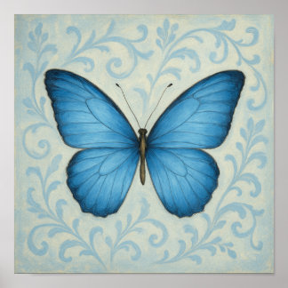 Blue Butterfly & Viktorianisch Scrollplatz Poster