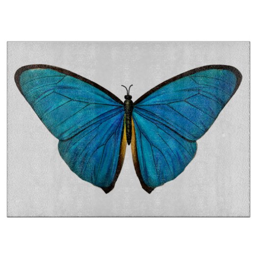 Blue Butterfly Vintage Art Glass Cutting Board Schneidebrett (Vorderseite)