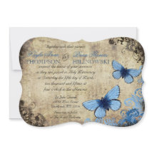 Blue Butterfly Vintage Hochzeit Einladung