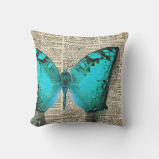 Blue Butterfly, Vintager Wörterbuchausdruck, dekor Kissen