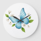 Blue Butterfly Wall Clock Große Wanduhr (Vorderseite)