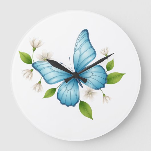 Blue Butterfly Wall Clock Große Wanduhr (Vorderseite)