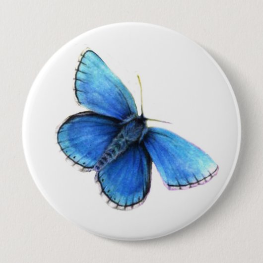Blue butterfly watercolor art button (Vorderseite)
