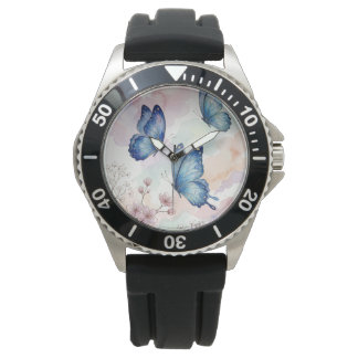 Blue Butterfly Watercolor Wrist Watch ElegantDesig Armbanduhr