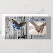 BLue Butterfly Wedding Grey Barn Wood Dankeskarte (Vorne/Hinten)