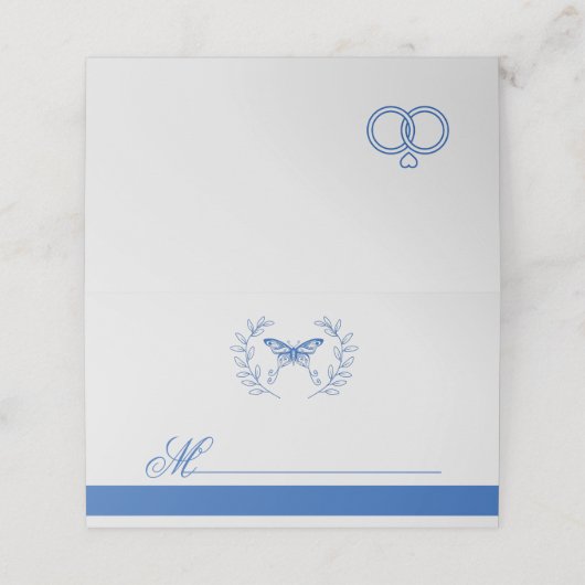Blue Butterfly Wedding Platzkarte (Außenseite Aufgefaltet)