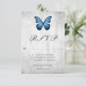Blue Butterfly Wedding RSVP Card Karte (Stehend Vorderseite)