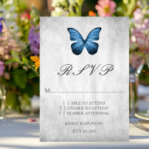Blue Butterfly Wedding RSVP Card Karte