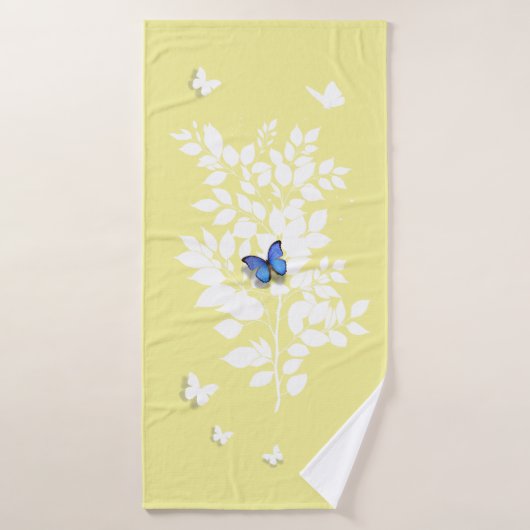 Blue Butterfly white leafy branch  Badehandtuch (Badehandtuch)