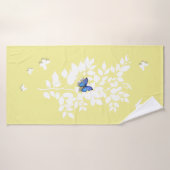 Blue Butterfly white leafy branch  Badehandtuch (Badehandtuch)