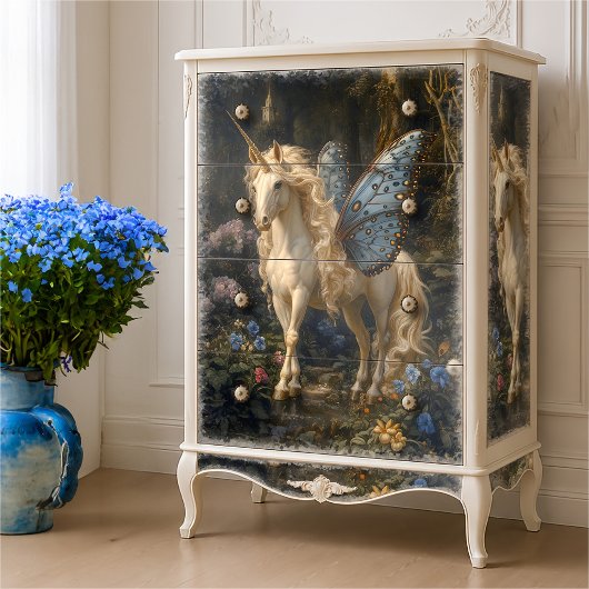 Blue Butterfly Winged Unicorn Decoupage Seidenpapier