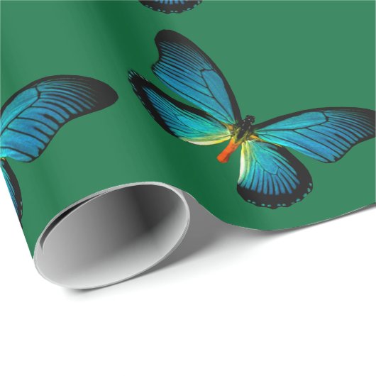 Blue Butterfly Wrapping Paper Geschenkpapier (Rolleneckpunkt)