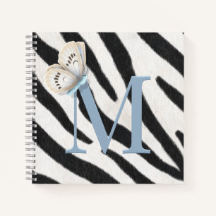 Blue Butterfly & Zebra Fur Blue Monogram Custom Notizblock