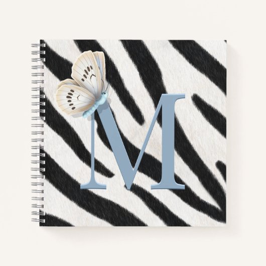Blue Butterfly & Zebra Fur Blue Monogram Custom Notizblock (Vorderseite)