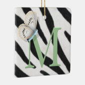Blue Butterfly & Zebra Fur Green Monogram Custom Keramikornament (Rechts)