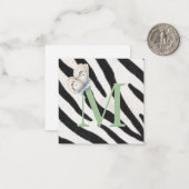 Blue Butterfly & Zebra Fur Green Monogram Custom Mitteilungskarte (Vorderseite/Rückseite Beispiel)