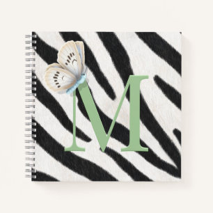 Blue Butterfly & Zebra Fur Green Monogram Custom Notizblock