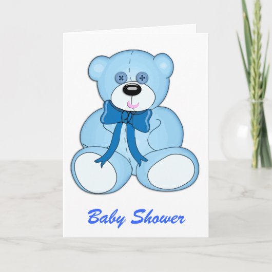 Blue Button Mit Augen Teddy Bear Baby Dusche Einladung (Vorderseite)