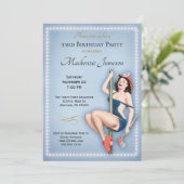 Blue Button Up Geburtstagsparty Einladung Retro (Stehend Vorderseite)