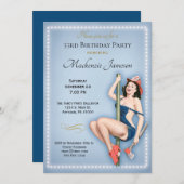 Blue Button Up Geburtstagsparty Einladung Retro (Vorne/Hinten)