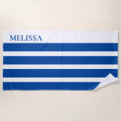 Blue Cabana Stripe Personalized Summer Vacation Strandtuch (Vorderseite)