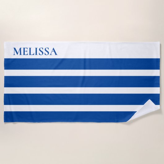 Blue Cabana Stripe Personalized Summer Vacation Strandtuch (Vorderseite)