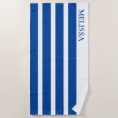 Blue Cabana Stripe Personalized Summer Vacation Strandtuch (Vorderseite)