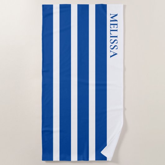 Blue Cabana Stripe Personalized Summer Vacation Strandtuch (Vorderseite)