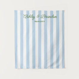 Blue Cabana Stripe Personalized Wedding Wandteppich