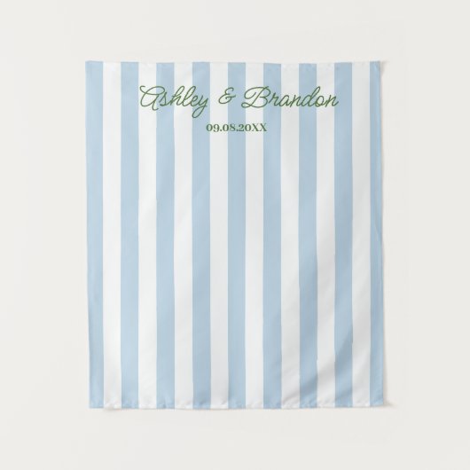 Blue Cabana Stripe Personalized Wedding Wandteppich (Vorderseite)