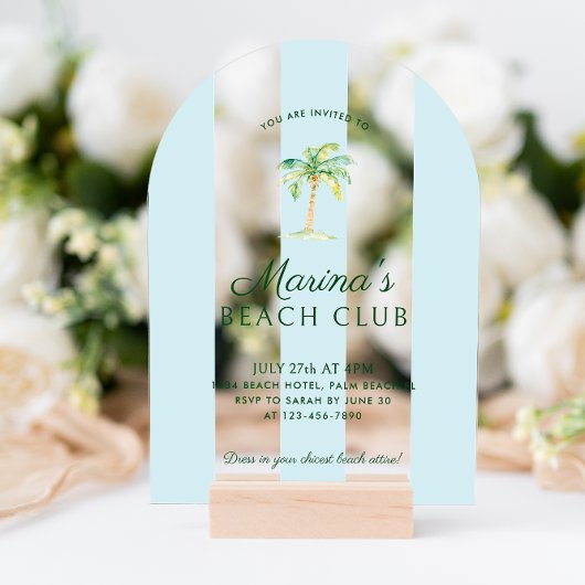 Blue Cabana Stripes Palm Beach Club Acryleinladungen