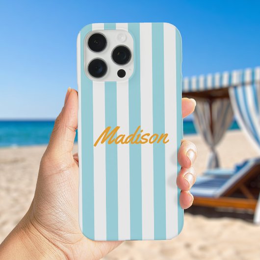 Blue Cabana Stripes Retro Monogramm Case-Mate iPhone Hülle