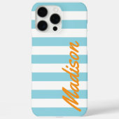 Blue Cabana Stripes Retro Monogramm Case-Mate iPhone Hülle (Rückseite)