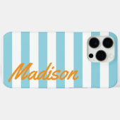 Blue Cabana Stripes Retro Monogramm Case-Mate iPhone Hülle (Rückseite (Horizontal))