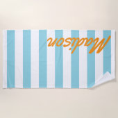 Blue Cabana Stripes Retro Monogramm Strandtuch (Vorderseite)