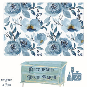 Blue Cabbage Rose Decoupage Seidenpapier