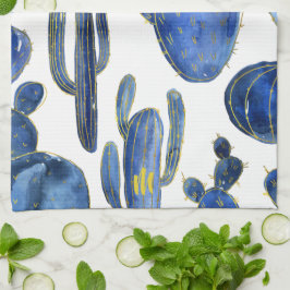 Blue Cactus Art Desert Chic Gold INITIAL Fun Geschirrtuch
