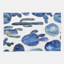 Blue Cactus Art Desert Chic Gold INITIAL Fun Geschirrtuch