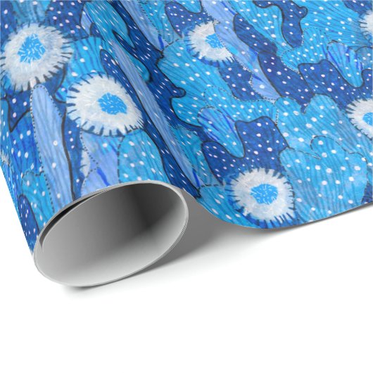 Blue Cactus Camouflage Sukkulente Blume Floral Geschenkpapier (Rolleneckpunkt)
